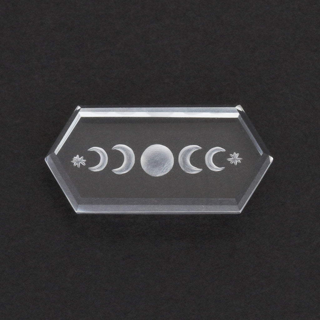 20x10mm Clear Quartz Elongated Hex Tablet Moon Phase Intaglio Carving 20x10mm clear quartz elongated hex tablet moon phase intaglio carving
