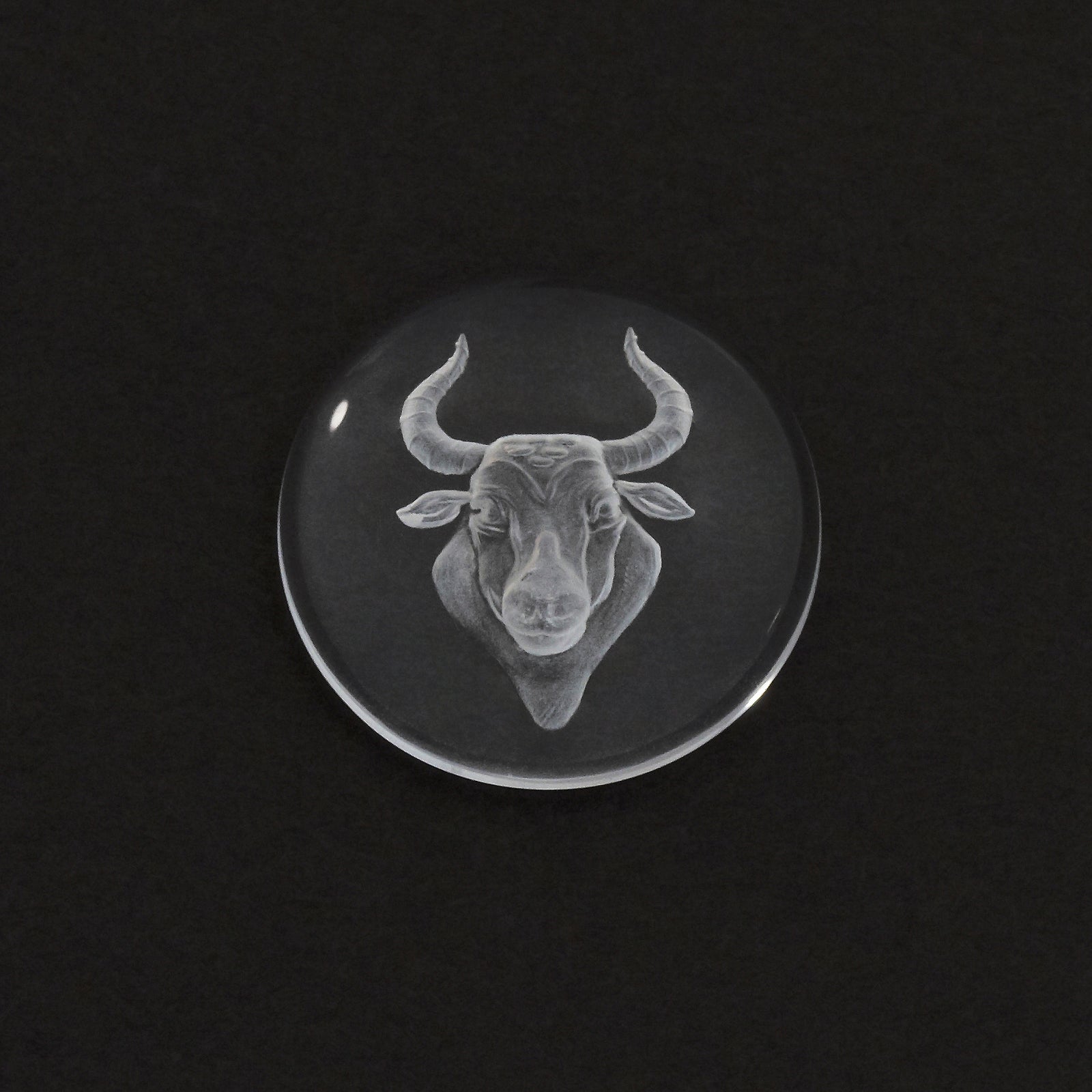 16mm Clear Quartz Round Taurus Intaglio Carvings