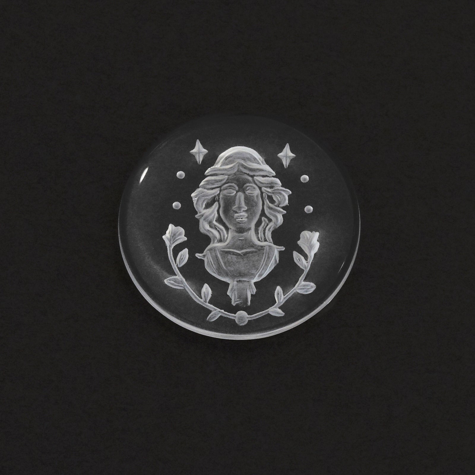 16mm Clear Quartz Round Virgo Intaglio Carvings