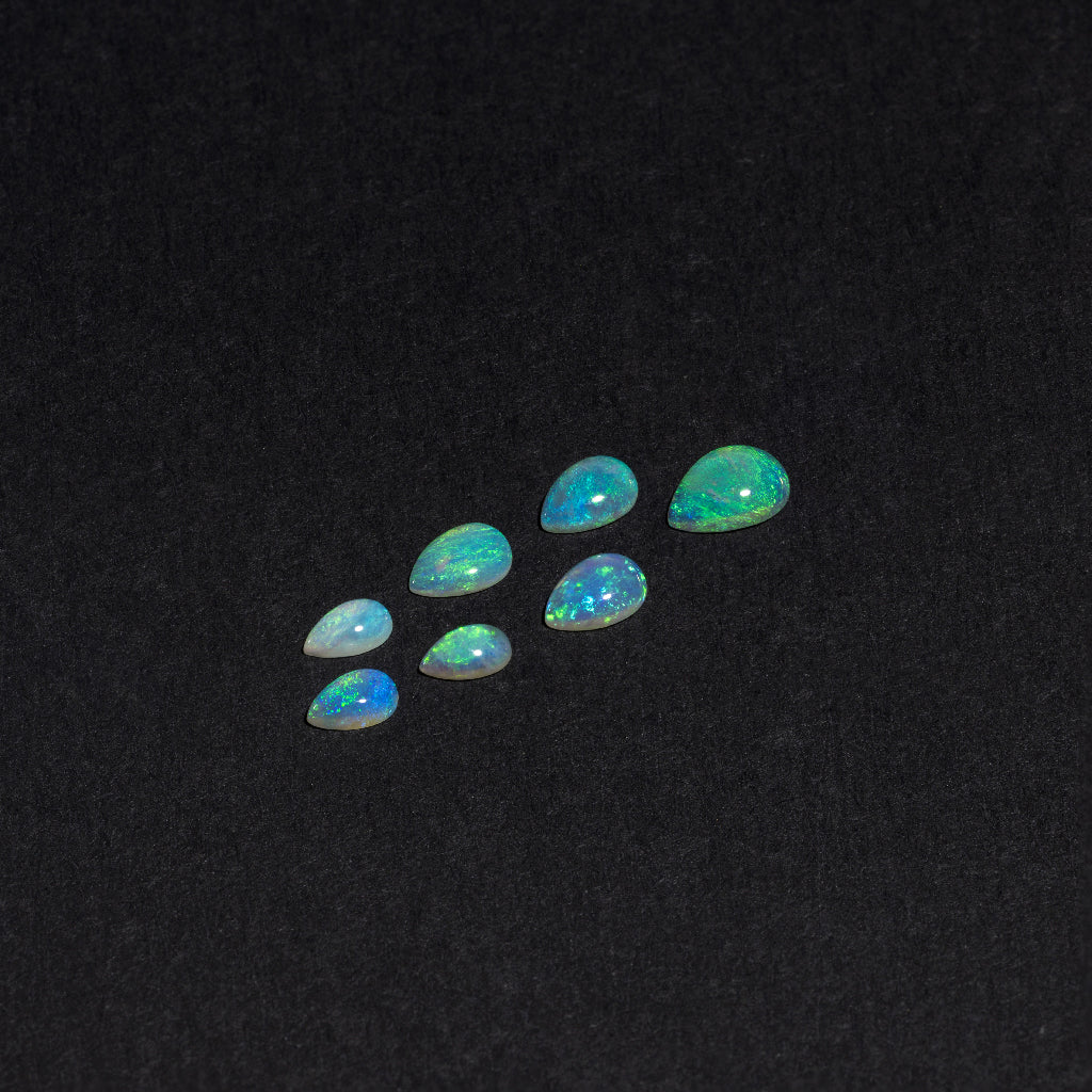 5x3 to 9x7mm Lightning Ridge Crystal Opal Pears – Green Play of Color
