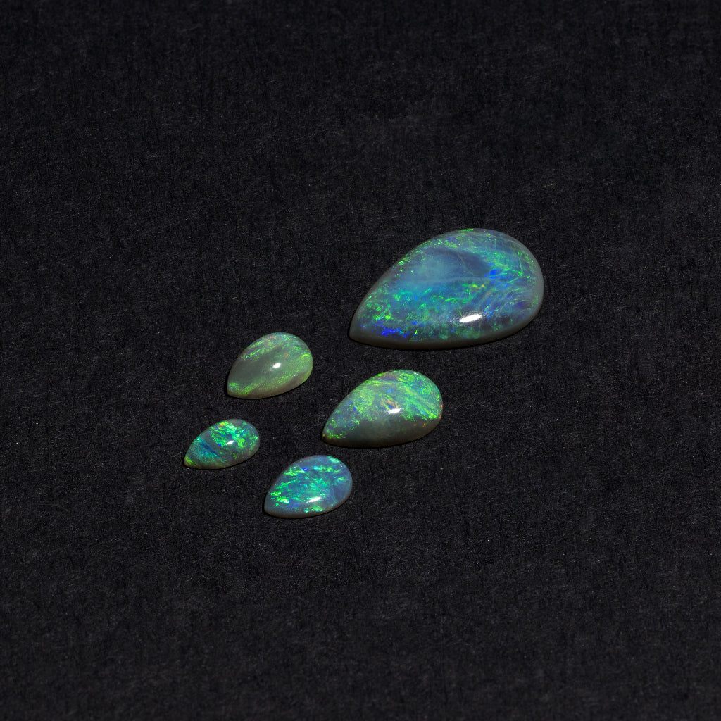 5x3 to 9x7mm Lightning Ridge Semi-Black Opal Pears – Green Play of Color
