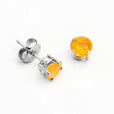 3mm, 4mm or 5mm Round Yellow Mexican Fire Opal Stud Earrings in Sterling Silver