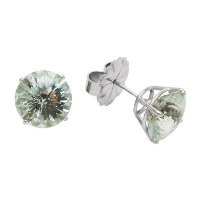 10mm Round Green Quartz 14k White Gold Earrings