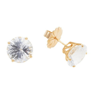 10mm Round White Topaz 14k Yellow Gold Stud Earrings
