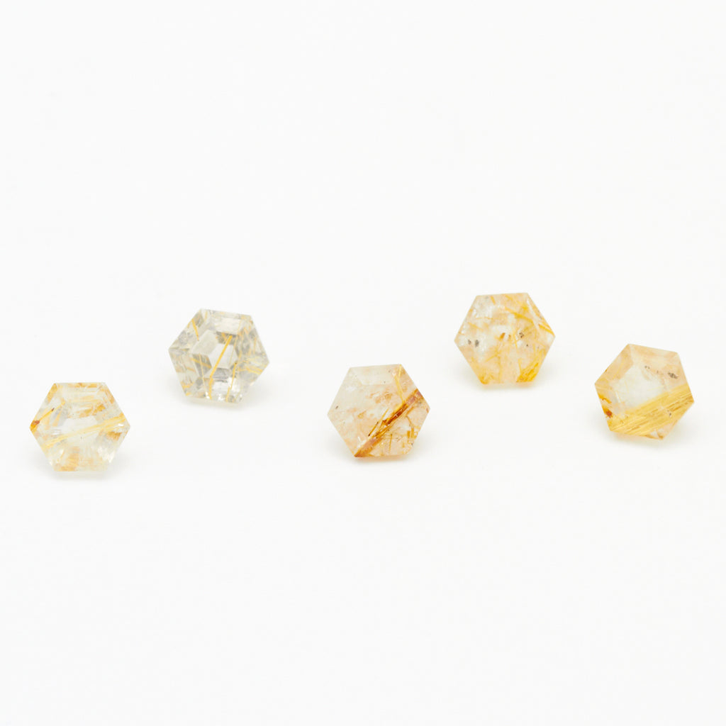 5 to 8mm Rutilated Quartz Hexagons - Light Rutile