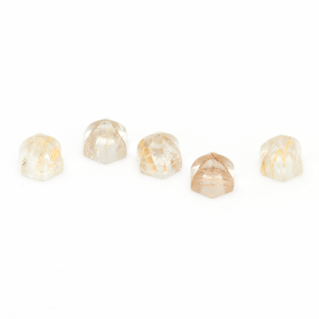 6mm Rutilated Quartz Hex Cabs - Light Rutile