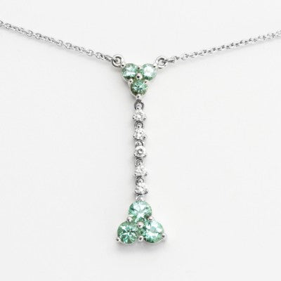 Round Neon Green Tourmaline & Diamond Drop Necklace in 18k White Gold