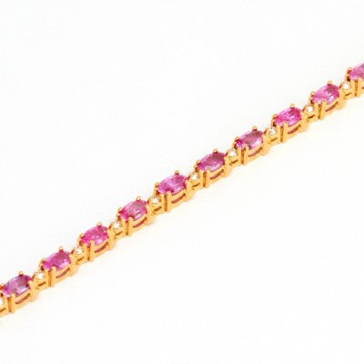 5x3 Oval Pink Sapphire and Diamond Bracelet in 18k yellow gold