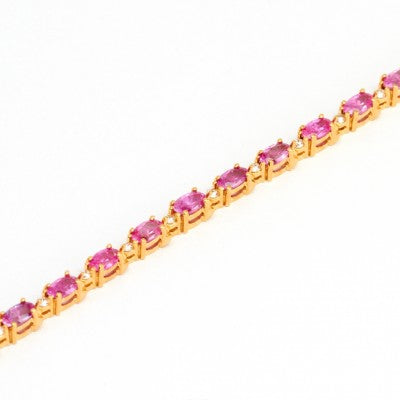 5x3 Oval Pink Sapphire and Diamond Bracelet in 18k yellow gold