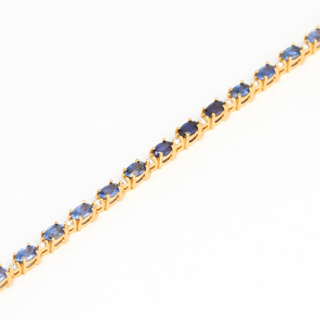 5x3mm Oval Ceylon Sapphire and Diamond Tennis Bracelet in 18k Yellow Gold