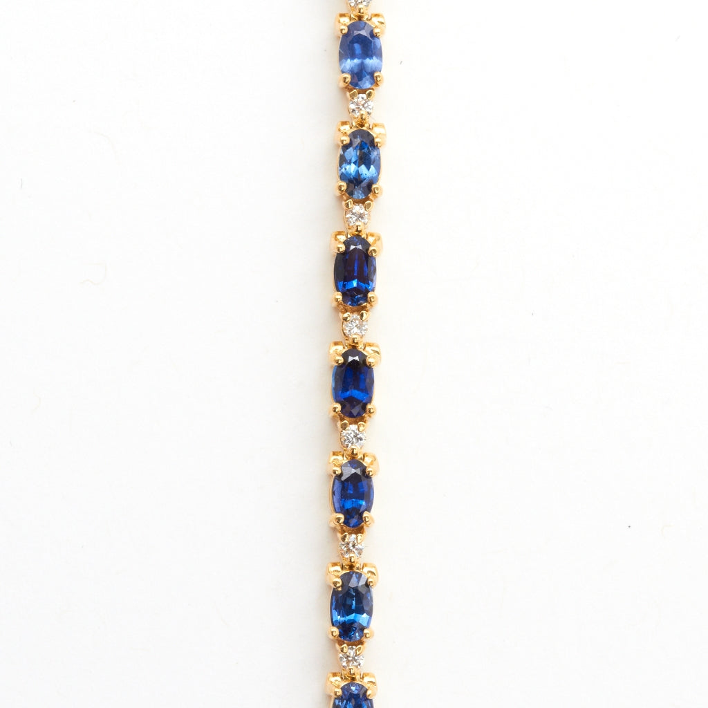 5x3mm Oval Ceylon Sapphire and Diamond Tennis Bracelet in 18k Yellow Gold