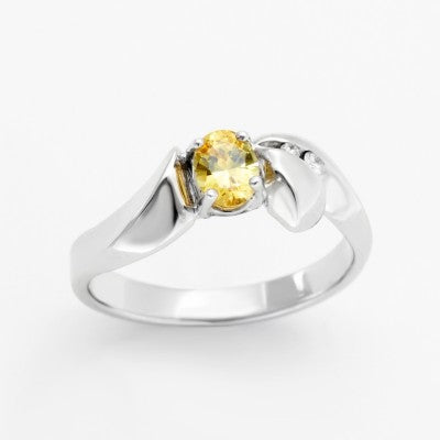 5x4mm Oval Yellow Sapphire & Diamond Ring in 18kt White Gold