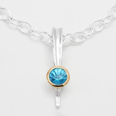 10mm Round Blue Topaz Bezel Set Slide in 14kt Yellow Gold & Sterling Silver