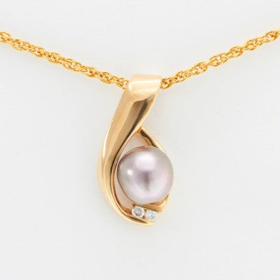 10mm Round Cortez Pearl & Diamond Hook Pendant in 14kt Yellow Gold