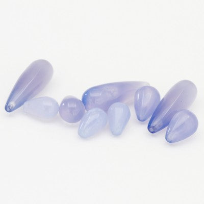 9x6mm to 20x7mm Half Drilled Gem Blue Mexican Chalcedony Polished Drop Beads