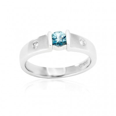 4mm Round Aquamarine & Diamond Ring in 14kt White Gold