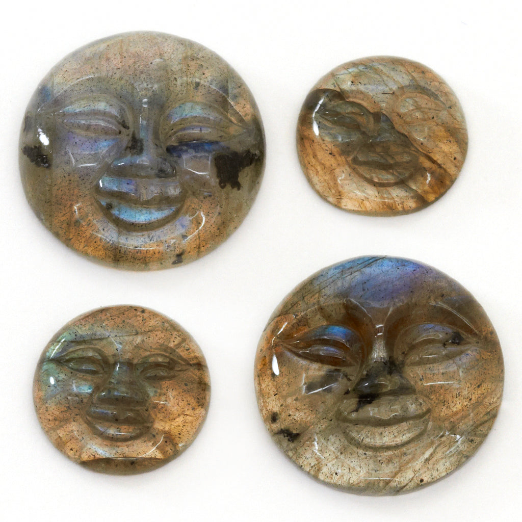 10 to 14mm Labradorite Round Moon Face Carvings