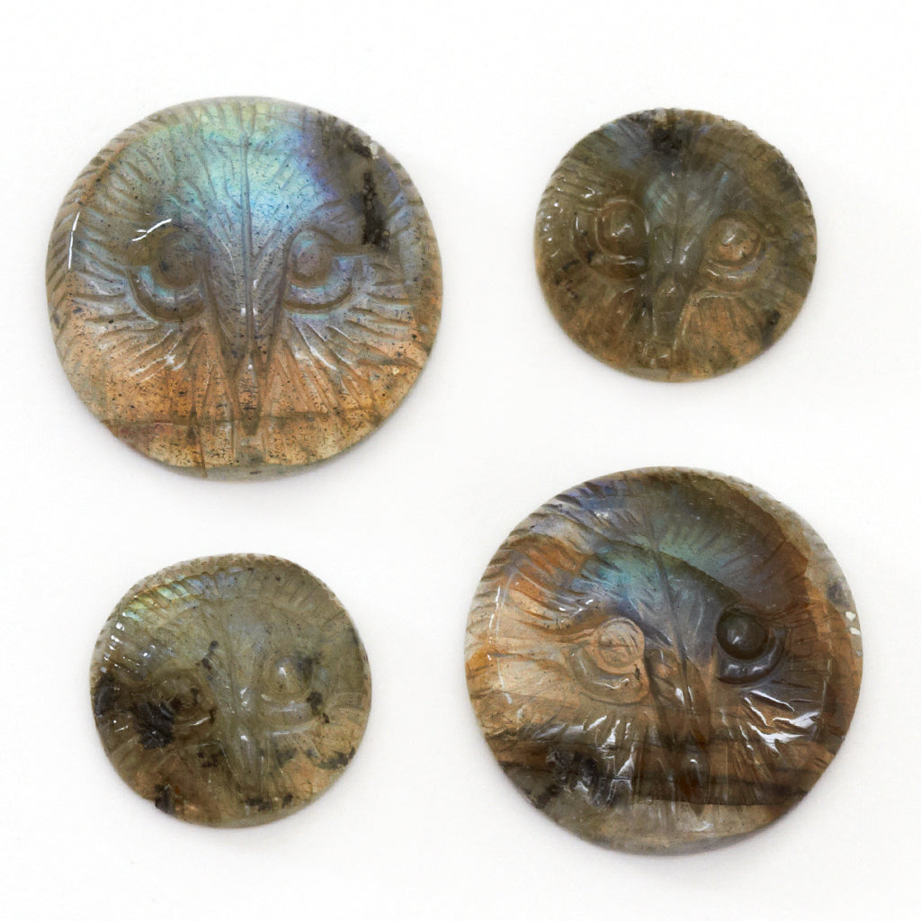 10 to 14mm Labradorite Round Owl Carvings