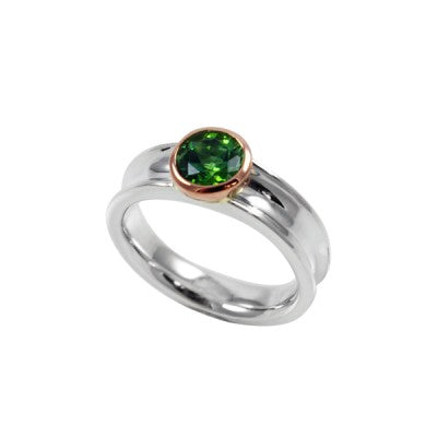 6mm Round Tourmaline in a 14k Rose Gold and Sterling Silver Bezel Ring