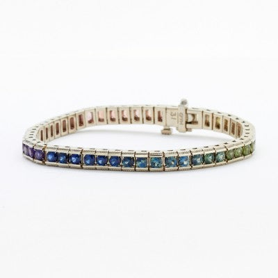 3mm Round Multi-Color Sapphire Bracelet in 14kt White Gold