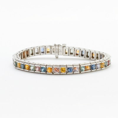 3.5mm Round Multi-Color Montana Sapphire Bracelet in 14kt White Gold