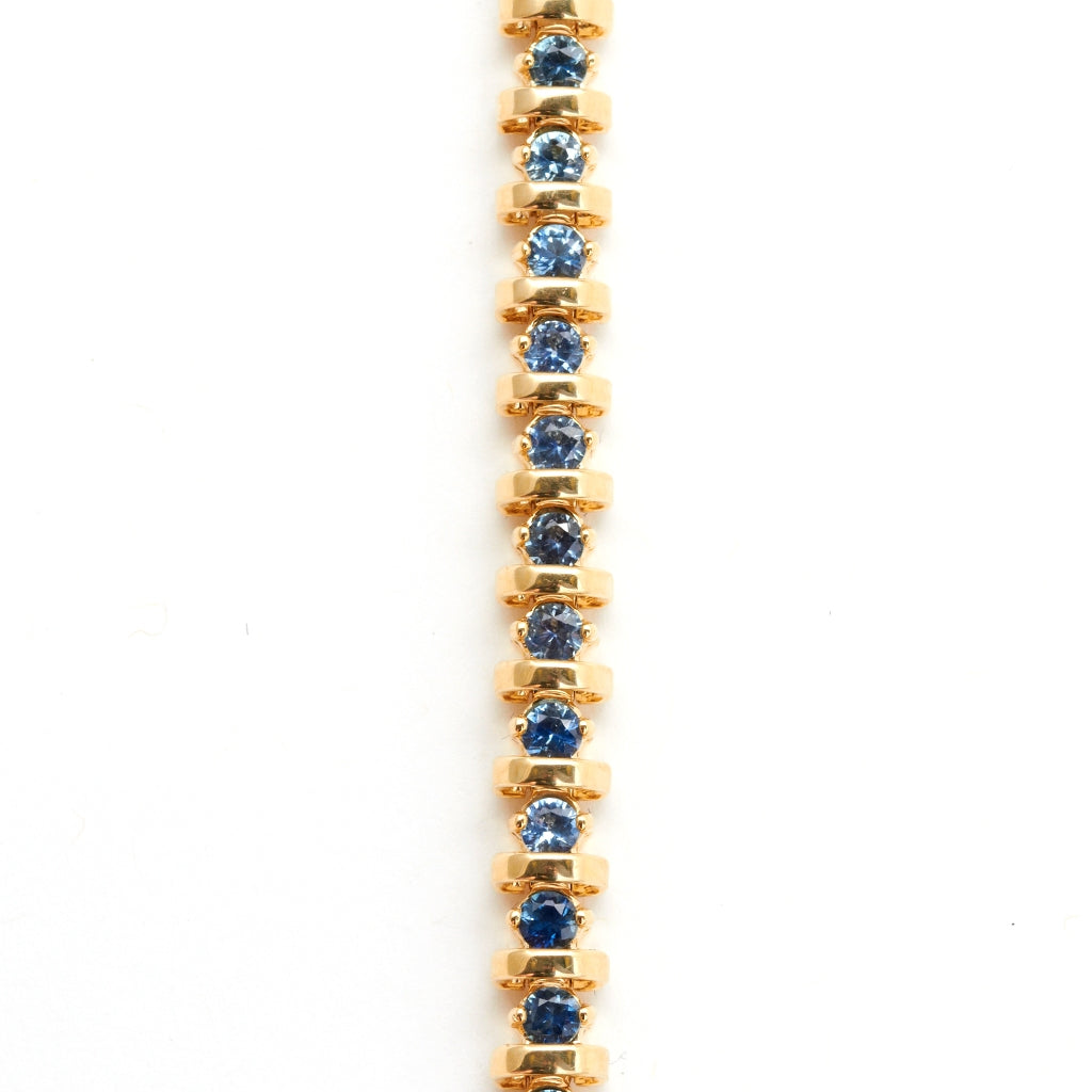 3mm Round Light Blue Montana Sapphire Tennis Bracelet in 14k Yellow Gold