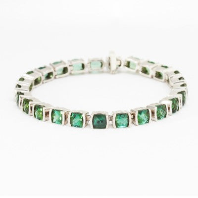 5mm Square Checkerboard Cut Green Seafoam Tourmaline® Bracelet in 14kt White Gold