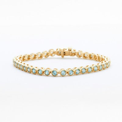 3mm Round Blue Zircon Bracelet in 14kt Yellow Gold