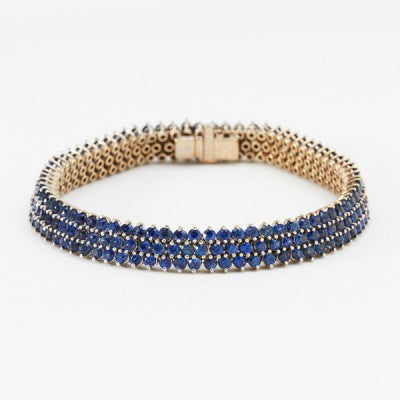 Blue Australian Sapphire 3 Row Bracelet in 14kt Yellow Gold