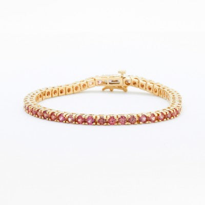 3mm Round Padparadscha Sapphire Bracelet in 14kt Yellow Gold