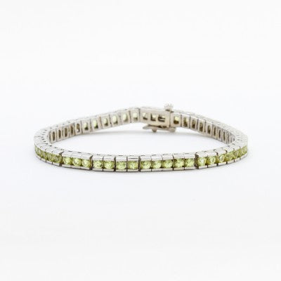 3mm Round Green Chrysoberyl Bracelet in 14kt White Gold