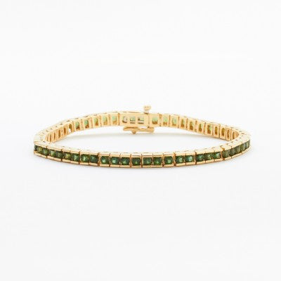 3mm Round Chrome Tourmaline Bracelet in 14kt Yellow Gold