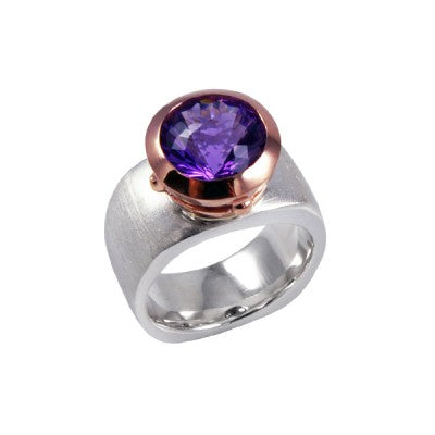 10mm Round Iris Amethyst™ in a 14kt Rose Gold & Sterling Silver Bezel Ring