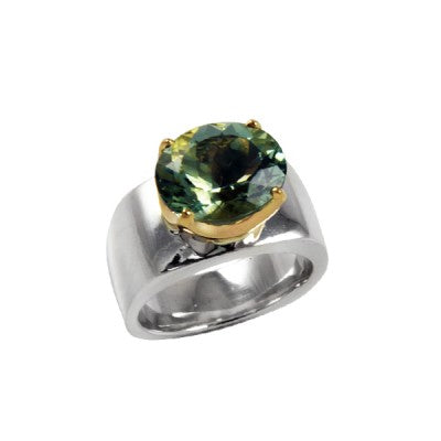12x10mm Oval Green Quartz in a 14kt Yellow Gold & Sterling Silver Ring