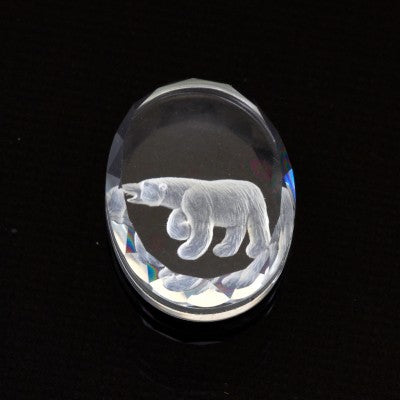 16x12mm Oval Synch Cut White Quartz Bear Intaglio Carving