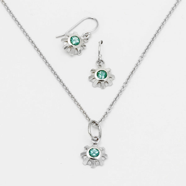 3.5mm Round Green Tourmaline 14k white gold Suite