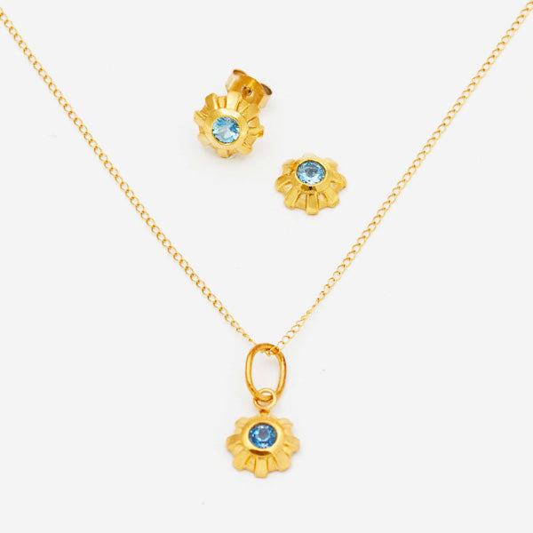 3.5mm Round Aquamarine 14k yellow gold Suite
