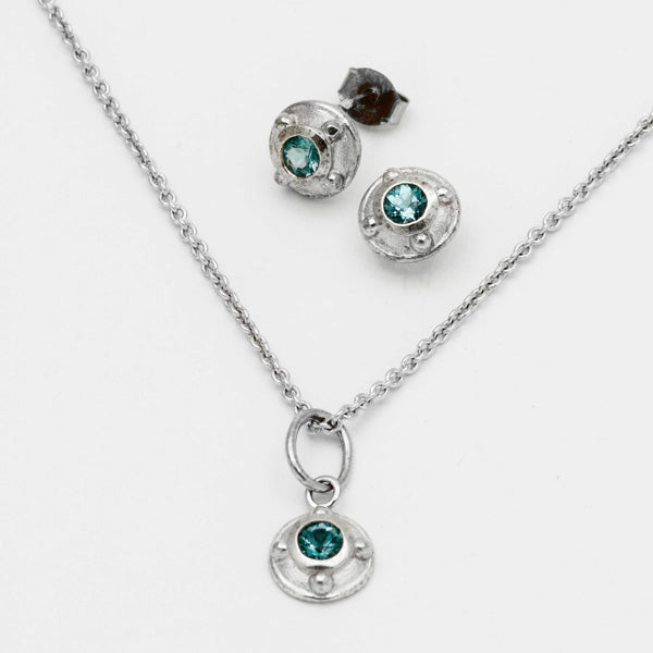 3.5mm Round Teal Tourmaline 14k white gold Suite