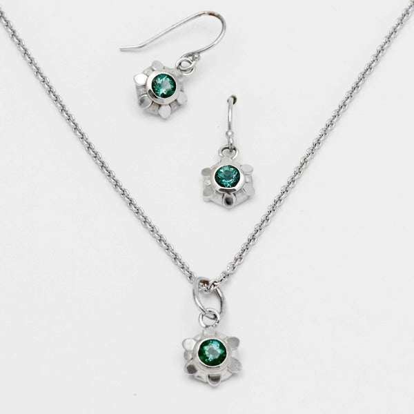 3.5mm Round Green Tourmaline 14k white gold Suite