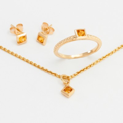 3mm Round Citrine November Birthstone Suite in 14kt Yellow Gold