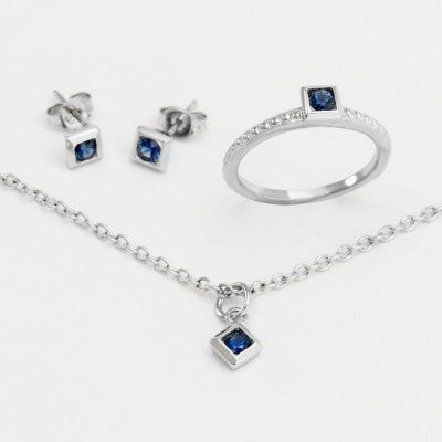 3mm Round Australian Sapphire September Birthstone Suite in 14kt White Gold