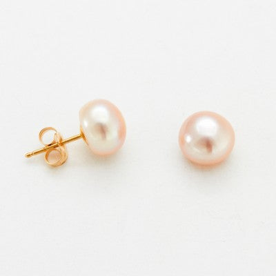 9mm Button Pearl Stud Earrings in 14kt Yellow Gold