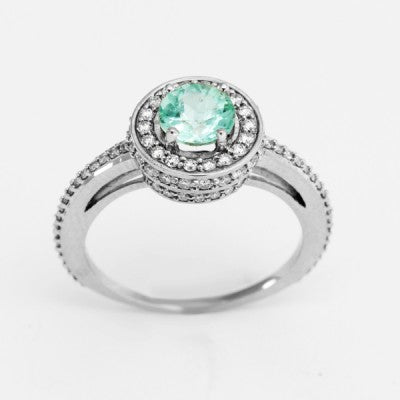 6mm Round Neon Tourmaline & Diamond Stacked Halo Ring in 14kt White Gold