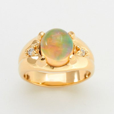 10x9mm Play of Color Cabochon Mexican Opal Ring in 18kt Yellow Gold