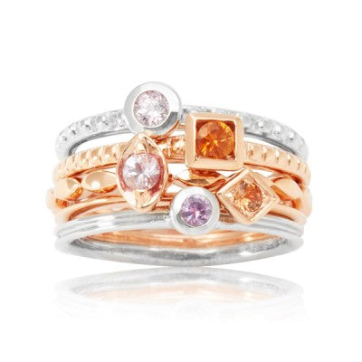 5 Pink & Orange Montana Sapphire Stacking Rings in 14kt White & Rose Gold