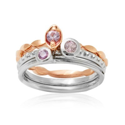 Trio of Pink Montana Sapphire Stacking Rings in 14kt White & Rose Gold