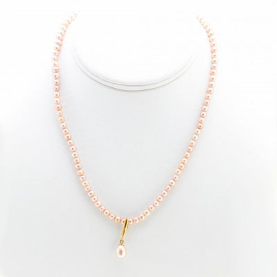 16 Inch 4mm Semi-Round Pearl Strand with 7mm Drop and 14kt Yellow Gold