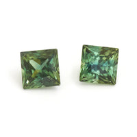 Matched Pair of Green 5.25mm Australian Sapphire Princess Cuts