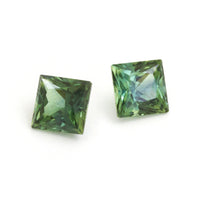 Matched Pair of Green 5.25mm Australian Sapphire Princess Cuts