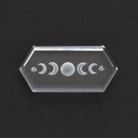 20x10mm Clear Quartz Elongated Hex Tablet™ Moon Phase Intaglio Carvings